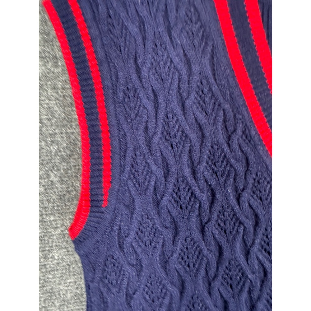 Nouveaux Womens Preppy Cable Knit Varsity Stripe Sweater Vest Navy Blue S - Picture 7 of 12